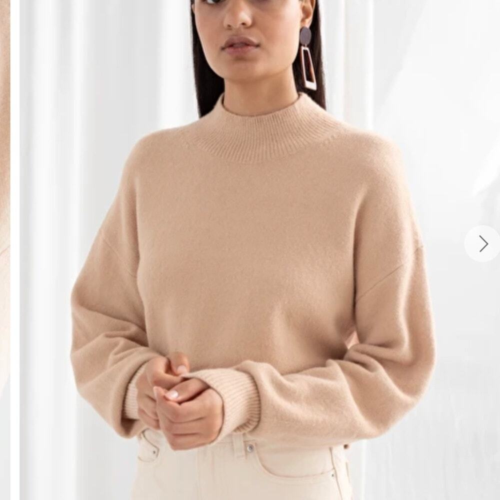 & Other Stories Tan Alpaca Wool Blend Mock Neck Sweater